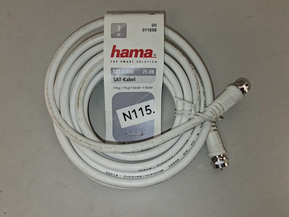 N115 Kabel SAT Hama 3m Wtyk Quick F 100 dB HD Gotowy Na 4K