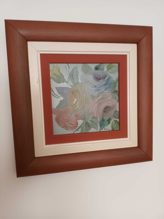 Azulejos pintados  à mão com moldura em madeira