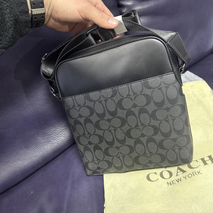 чоловіча сумка Coach монограма чорна Коач Коуч месенджер барсетка