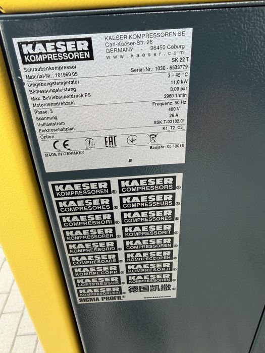 Kompresor śrubowy Kaeser SK 22T 11KW 2000L/min + osuszac powietrza