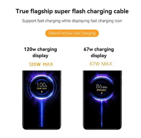 Cabo Xiaomi original USB Tipo C - Carregamento Rápido 120W Turbo NOVO