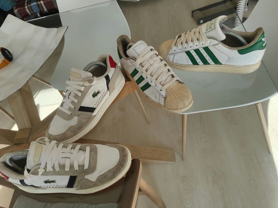 Dois pares de sapatilhas usadas, adidas, lacoste 41
