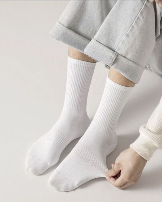Високі Однотонні Шкарпетки Білі ХБ Рубчик 2025