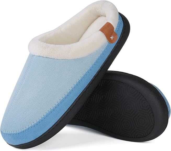 Niebieskie kapcie ciepłe zimowe futerko klapki 35