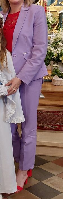 Garnitur damski Fioletowy liliowy komplet żakiet 40 spodnie 38
