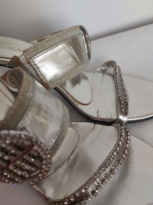 Szpilki klapki na szpilce srebrne cyrkonie 39