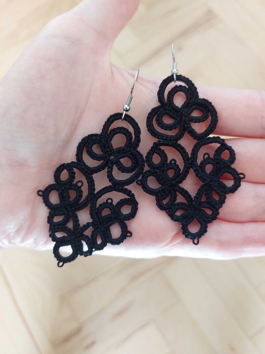 Kolczyki frywolitkowe czarne handmade koronka