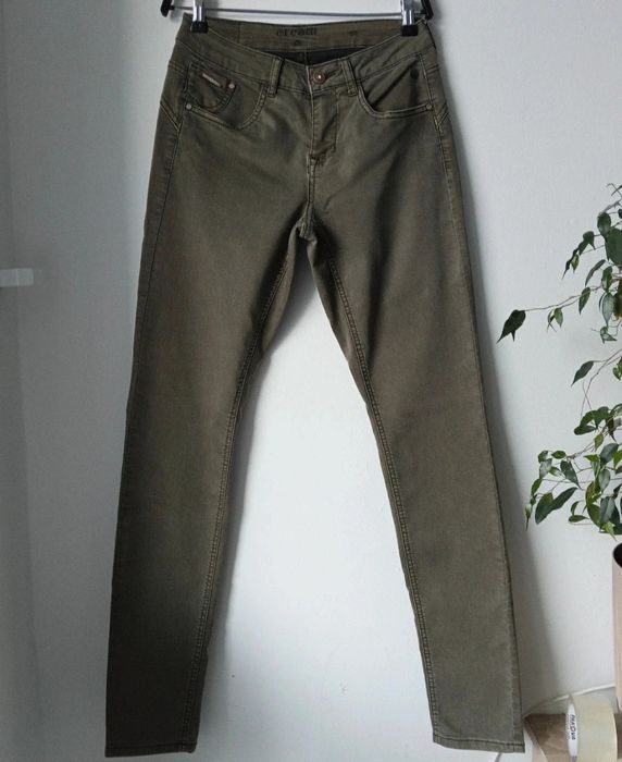 Spodnie rurki skinny khaki denim wysoki stan vintage