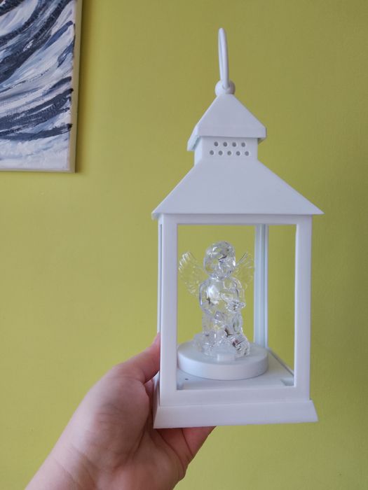 Biały lampion lampka LED z aniołkiem