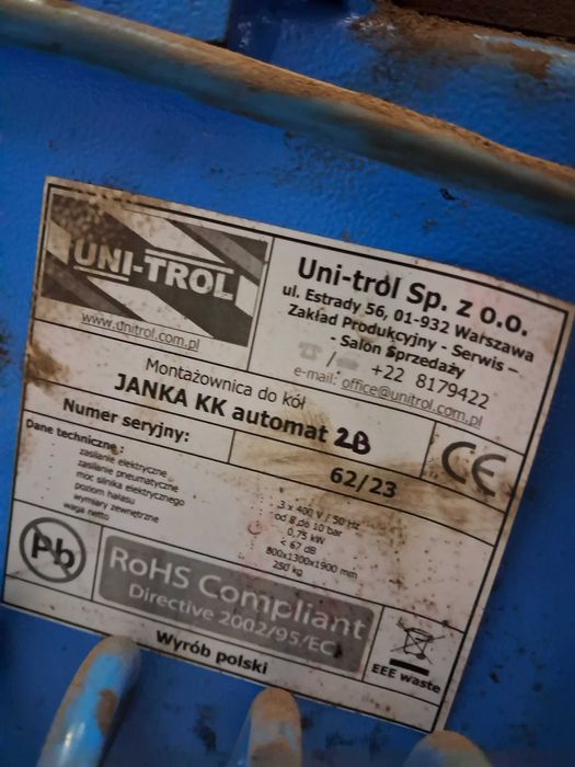 Montażownica do opon Unitrol Janka KK 400V 2 biegi 2024r Faktura Vat