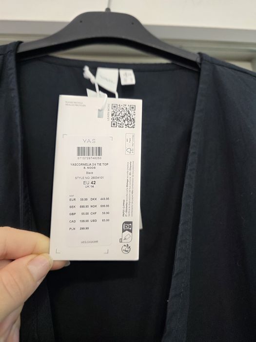 Czarna bluzka YAS ażurowa wiązana XL bawełna
