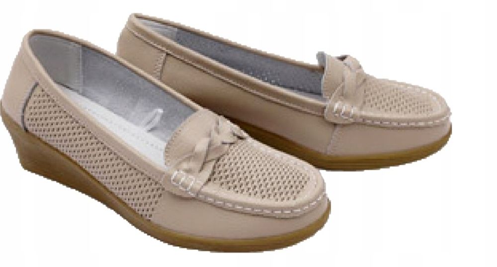 Buty mokasyny skóra skórzane beżowe wygodne damskie senior