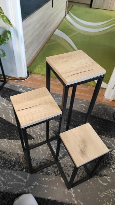 Kwietnik metalowy stojący, czarny mat z półkami craft, styl loft 67 cm