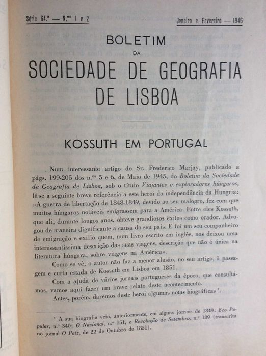 Boletim da Sociedade de Geografia de Lisboa. Janeiro e Fevereiro, 1946