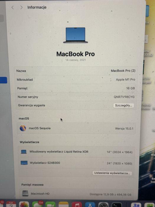 MacBook Pro 2021 14” | M1 Pro | 16 GB RAM | 512 SSD | Kond. Bat. 87%