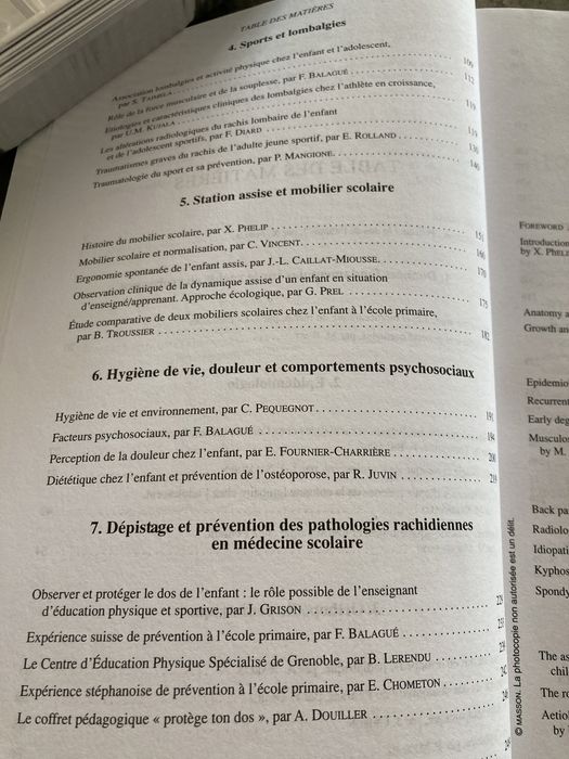 Le dos de l’ enfant et de l’adolescent et la prevention des lombalgies