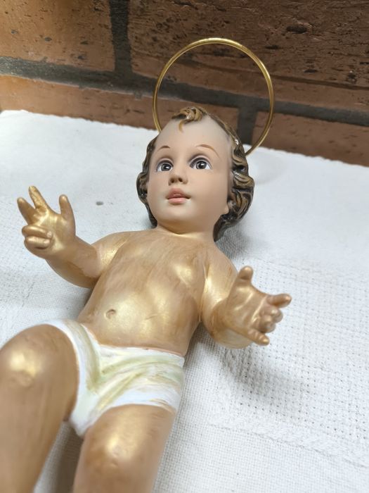 Estatueta Menino Jesus com Auréola Metálica