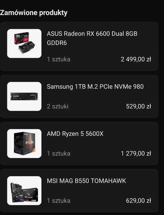 Komputer PC RX 6600 8GB Ryzen 5600 16GB RAM 1 TB