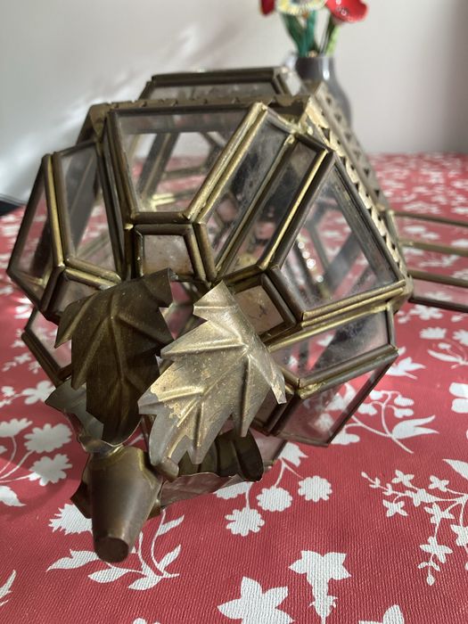 Lanterna decorativa antiga / luminária pendente – metal e vidro
