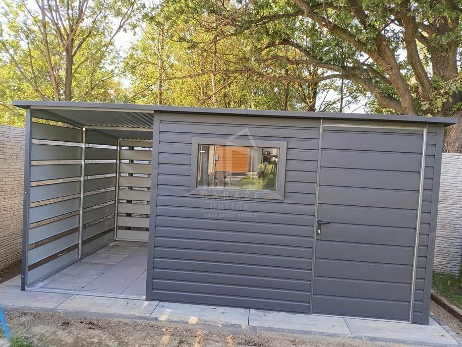 Schowek Domek Ogrodowy 3X2,5M + Wiata 1,5 Drzwi Okno Dach Spad Id760