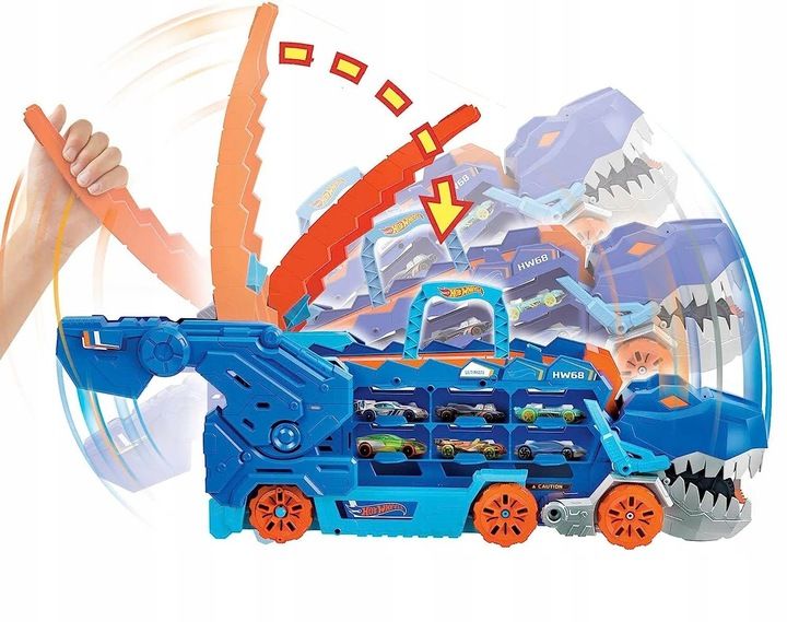 Hot Wheels T-rex Mega Transporter Tory Wyścigowe