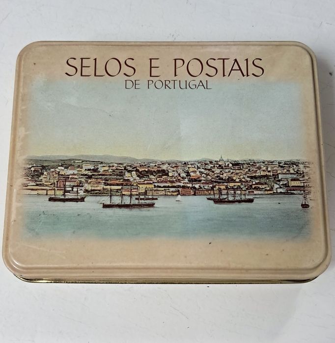 Caixa Lata Antiga Selos e Postais
