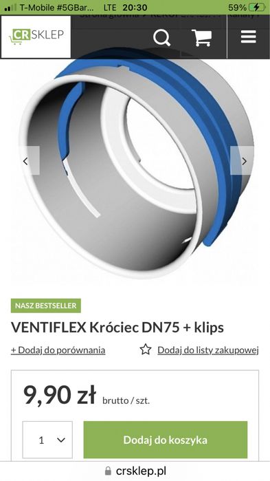 VENTIFLEX Króciec dn75 200 zl calosc