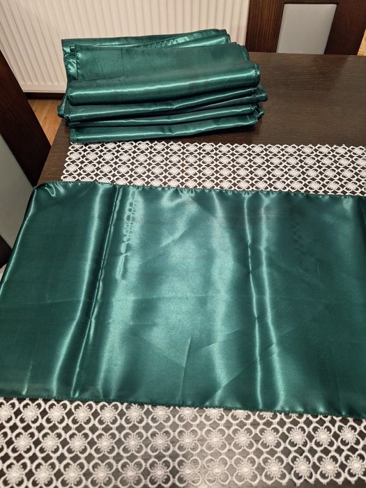 Bieżnik atłasowy, butelkowa zieleń, 7szt 30x170 cm