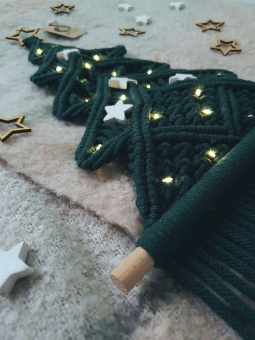 Choinka butelkowa zieleń, makrama, handmade, LED