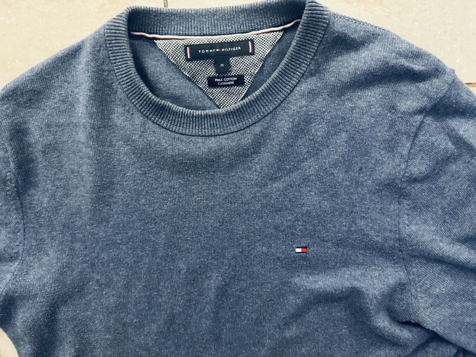 Tommy Hilfiger,męski sweter r.M niebieski extra stan bawełna + kaszmir