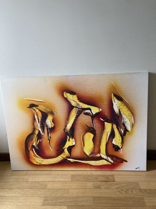 Quadro com tela pintada a mao em relevo