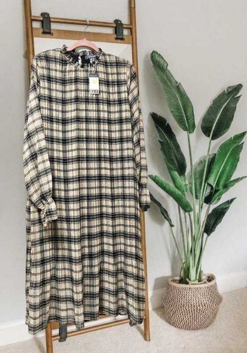Шифоновое плиссированное платье с рукавом Primark клетка, р. L/XL