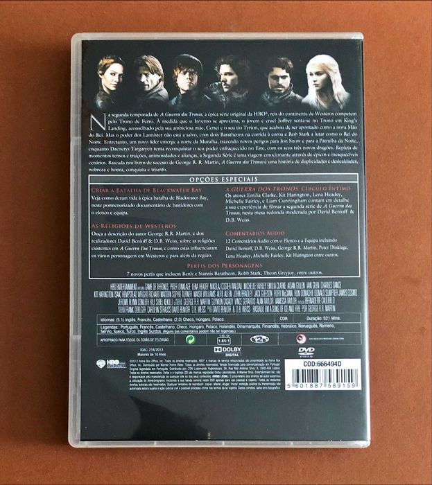 SÉRIE DVD A Guerra dos Tronos Game of Thrones Série 2 Temporada 2