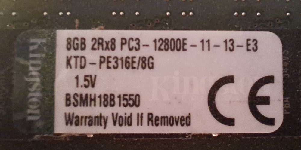 Pamięć 8GB 2Rx8 PC3 - 12800E - 11 - 13 - E3