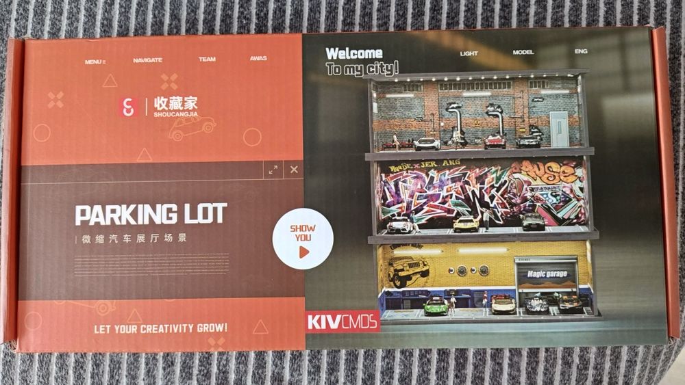 Scena Garaż parking dla modeli i aut RC kolekcja gablota LED USB preze