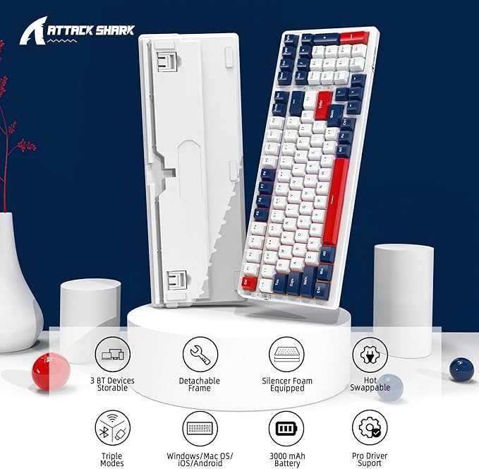 ATTACK SHARK K98 Klawiatura Mechaniczna RGB Bezprzewodowa BT5.0 2.4G