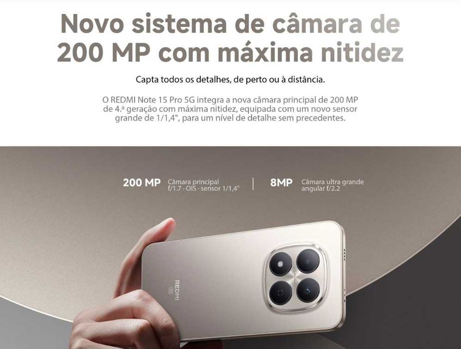Xiaomi Redmi Note 15 Pro 5G, 12GB 512GB, Câmara de 200 MP - NOVO