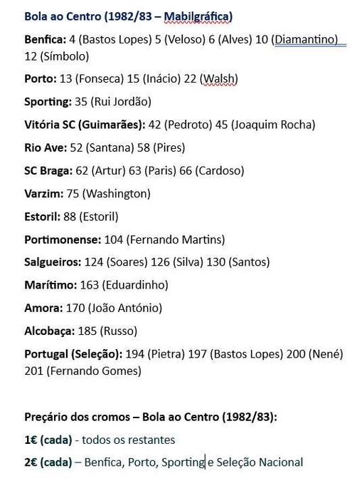 Bola ao Centro 1982/83 (Mabilgráfica) | Cromos - Ver Lista