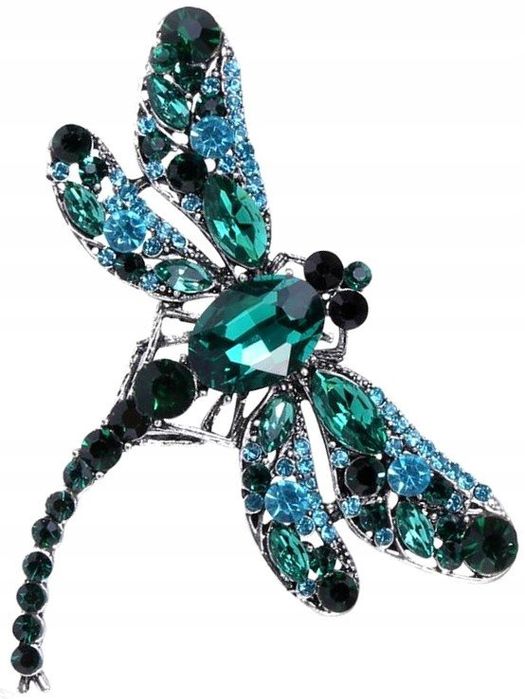 Nowa broszka ważka z kryształami i cyrkoniami duża szmaragdowa