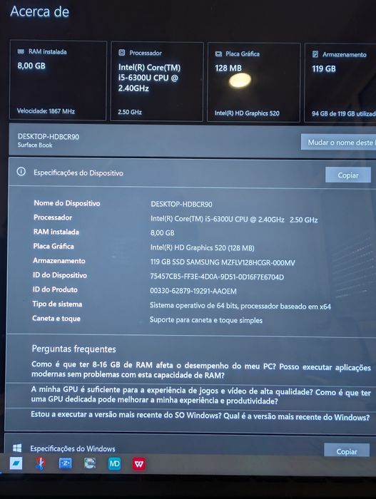 Surface Book i5 8gb 126gb ssd