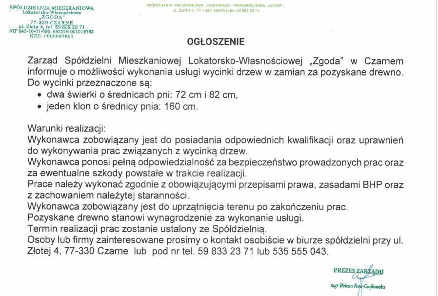 Wycinka drzew w zamian za pozyskane drewno