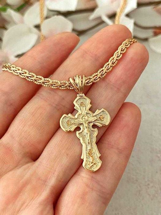 Позолочений Ланцюжок "Декоративне Плетіння" + Хрестик. Позолота