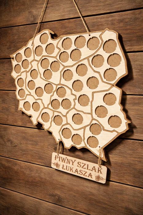 Drewniana Mapa Polski na Kapsle