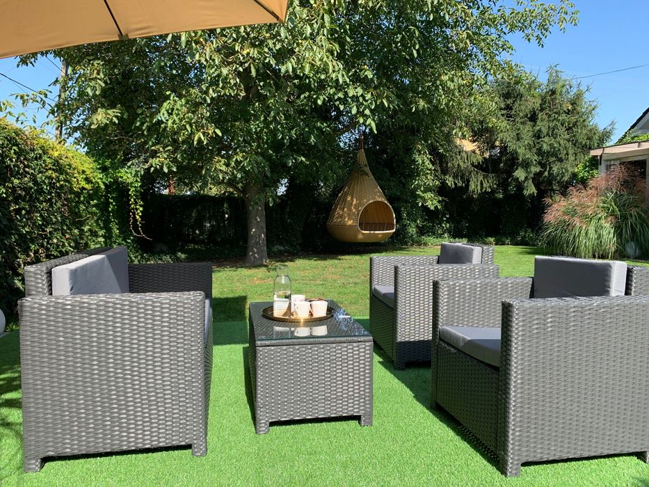 (ZG) Nicea zestaw technorattan sz/br sofa 2xfotel ława