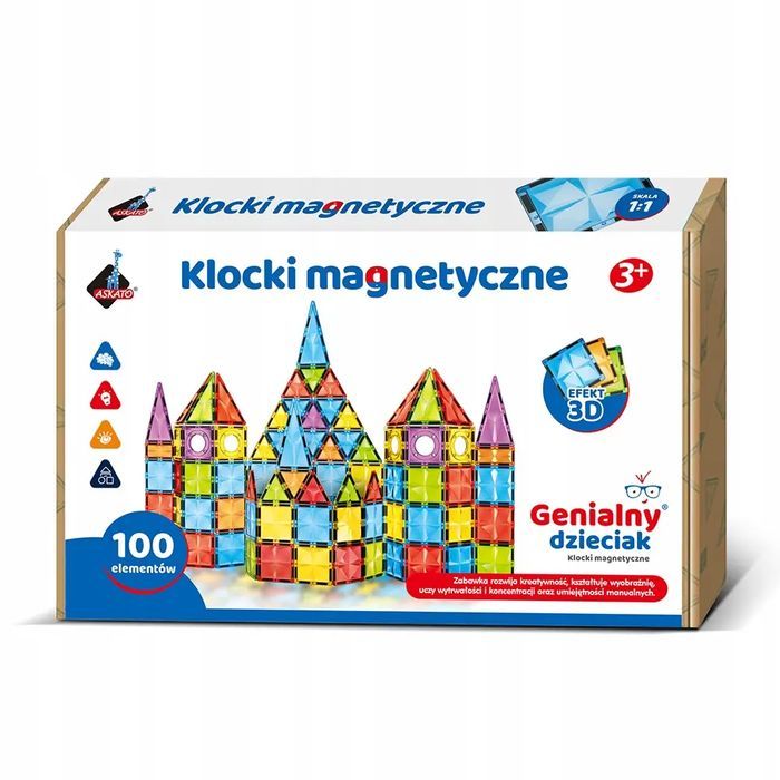 Klocki magnetyczne 100 elementów. Nowy Produkt
