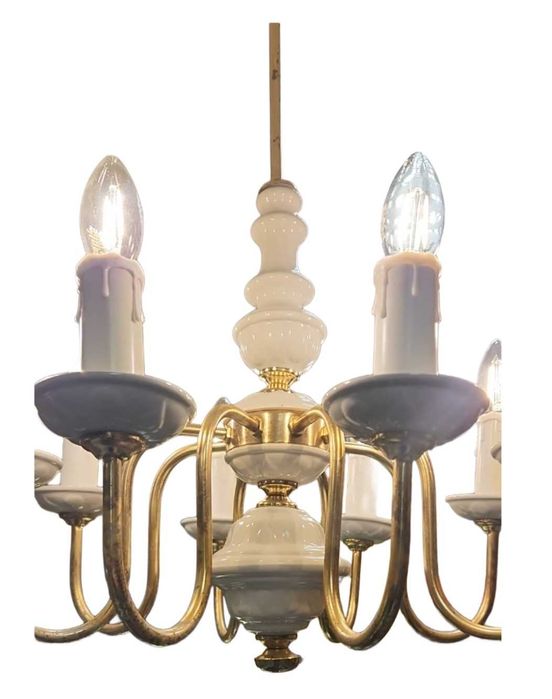 Żyrandol ośmioramienny Polam Poznań 13Z438, świeczki, porcelana /PRL