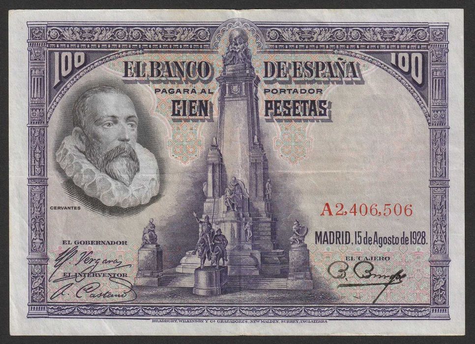 Hiszpania 100 peset 1928 - Cervantes - A2