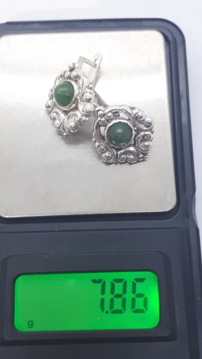 Серьги серебро 925пр. Нефрит.