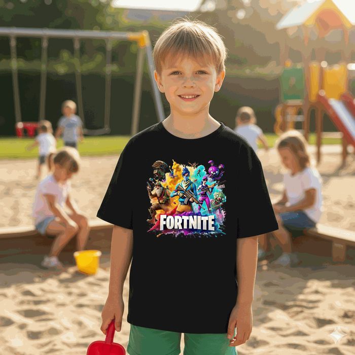 Koszulka dziecięca czarna Fortnite Skin postać Gry prezent święta 128