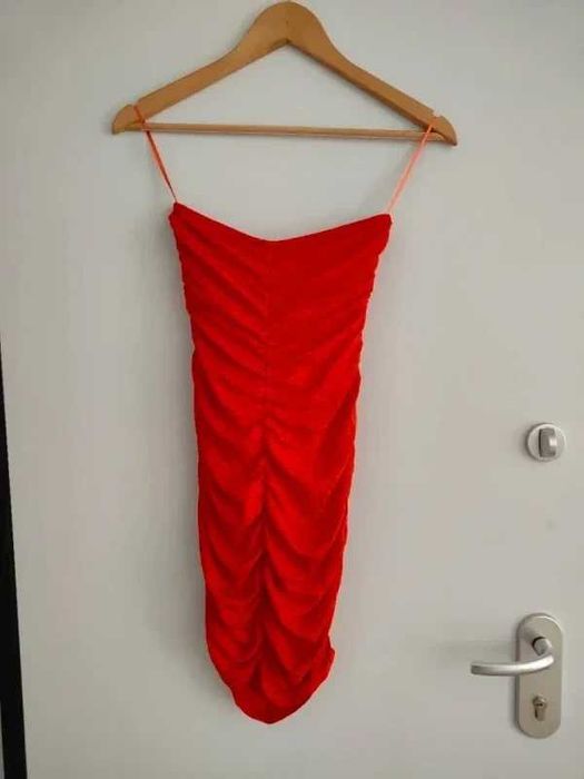 Mini Vestido Zara Vermelho – Drapeado/Ruched – Tamanho S (36)